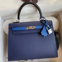 Hermes Kelly Sellier 25 Bicolor Bag in Blue Saphir and Blue France Epsom Calfskin Hermes Kelly Sellier 25 Bicolor Bag in Blue Saphir and Blue France Epsom Calfskin