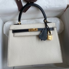 Hermes Kelly Sellier 25 Bicolor Bag in White and Black Mysore Goatskin Hermes Kelly Sellier 25 Bicolor Bag in White and Black Mysore Goatskin