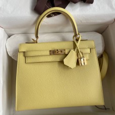 Hermes Kelly Sellier 25cm Handmade Bag In Jaune Poussin Epsom Calfskin Hermes Kelly Sellier 25cm Handmade Bag In Jaune Poussin Epsom Calfskin
