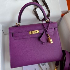 Hermes Kelly Sellier 25CM Handmade Bag In Anemone Epsom Calfskin