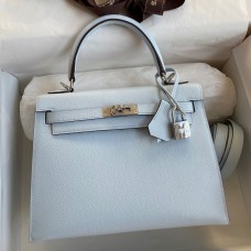 Hermes Kelly Sellier 25CM Handmade Bag In Blue Brume Epsom Calfskin