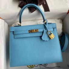 Hermes Kelly Sellier 25 Handmade Bag In Blue Candy Epsom Calfskin