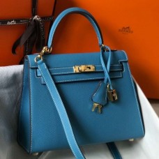 Replica Hermes Kelly Sellier 25 Bicolor Bag in Gris Agate and Blue