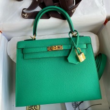 Hermes Kelly Sellier 25cm Handmade Bag In Vert Jade Epsom Calfskin