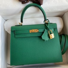 Hermes Kelly Sellier 25cm Handmade Bag In Vert Vertigo Epsom Calfskin