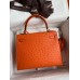 Hermes Kelly Sellier 25 Handmade Bag In Orange Ostrich Leather