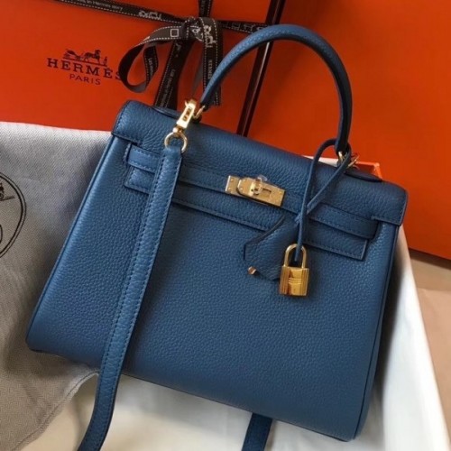 Replica Hermes Kelly Sellier 25 Bicolor Bag in Gris Agate and Blue