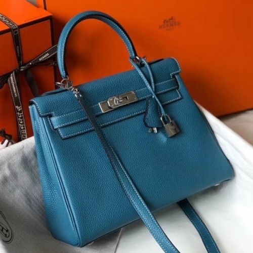 Replica Hermes Birkin 25cm Bag In Blue Jean Clemence Leather GHW