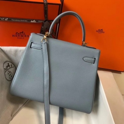 Replica Hermes Birkin 25cm Bag In Blue Lin Clemence Leather GHW