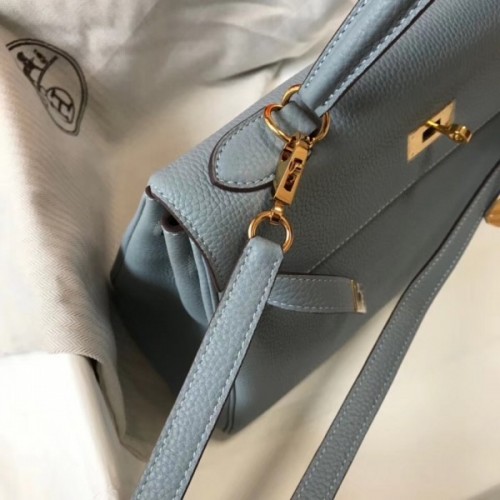 Hermes Blue Lin Clemence Kelly 25cm GHW Bag 