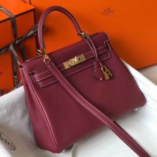 Hermes Bordeaux Clemence Kelly 28cm Bag