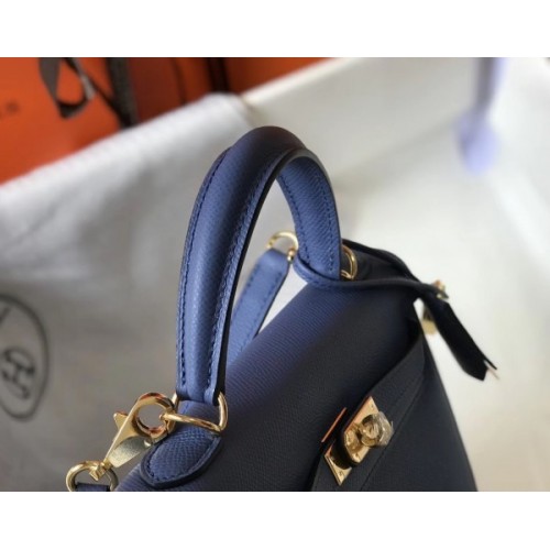 Replica Hermes Kelly 25cm Sellier Bag In Agate Blue Epsom Leather