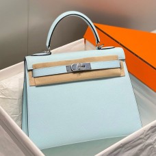 Hermes Kelly 25cm Sellier Bag In Blue Brume Epsom Leather