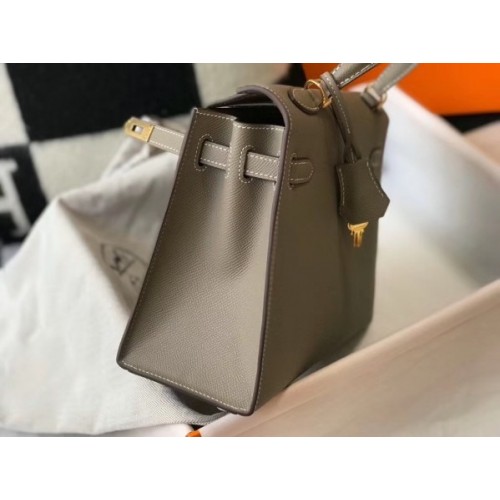 Replica Hermes Kelly 25cm Sellier Bag In Gris Asphalt Epsom Leather