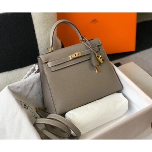 Replica Hermes Kelly Sellier 25 Bicolor Bag in Craie and Gris Asphalt Epsom  Calfskin