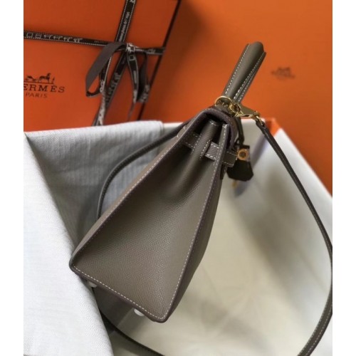 Replica Hermes Kelly Pochette Bag In Taupe Grey Epsom Leather