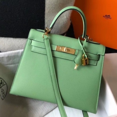 Hermes Kelly 25 Sellier Bag Vert Criquet Epsom Leather with Gold