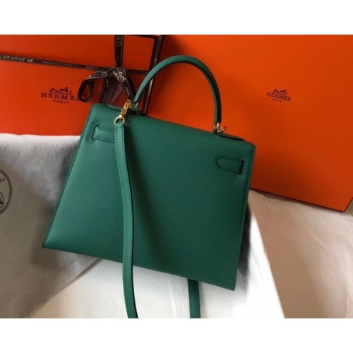 Replica Hermes Kelly 25cm Sellier Bag In Malachite Epsom Leather