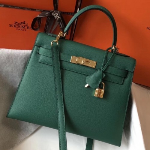 Replica Hermes Kelly 25cm Sellier Bag In Malachite Epsom Leather