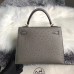 Hermes Kelly 25cm Handmade Bag In Gris Asphalt Ostrich Skin