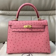 Hermes Kelly 25cm Handmade Bag In Terre Cutie Ostrich Skin