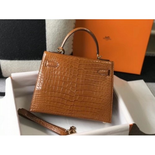 Replica Hermes Kelly Mini II Bag In Green Embossed Crocodile Leather