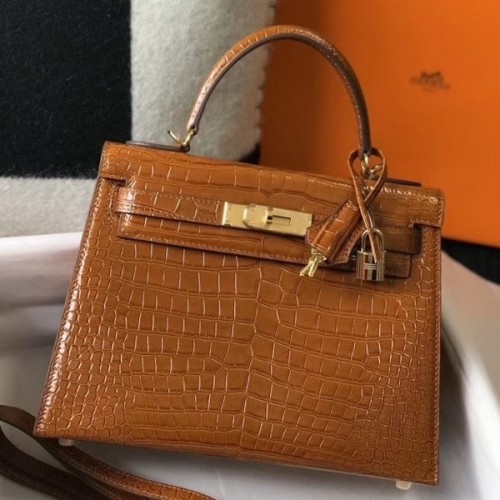 Replica Hermes Kelly Mini II Bag In Green Embossed Crocodile Leather