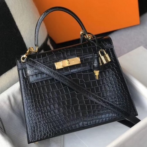 Hermès Black Crocodile Kelly 32cm Bag