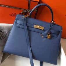 Hermes Kelly 32cm Sellier Bag In Blue Agate Epsom Leather Hermes Kelly 32cm Sellier Bag In Blue Agate Epsom Leather