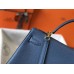 Hermes Kelly 32cm Bag In Blue Agate Clemence Leather GHW