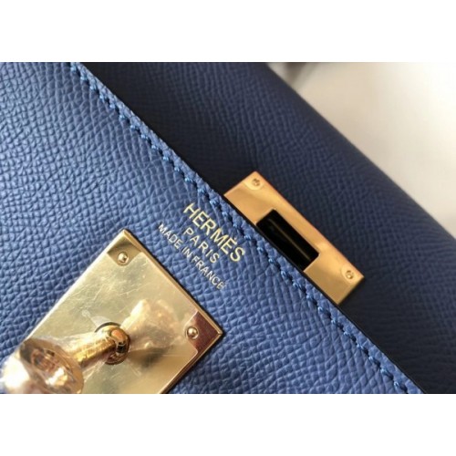 Replica Hermes Kelly 25cm Sellier Bag In Agate Blue Epsom Leather