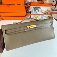 Hermes Kelly Cut Handmade Bag in Taupe Swift Leather