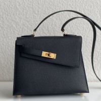 Hermes Kelly En Desordre 20 Handmade Bag In Black Epsom Calfskin Hermes Kelly En Desordre 20 Handmade Bag In Black Epsom Calfskin
