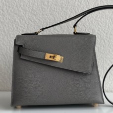Hermes Kelly En Desordre 20 Handmade Bag In Etain Epsom Calfskin Hermes Kelly En Desordre 20 Handmade Bag In Etain Epsom Calfskin