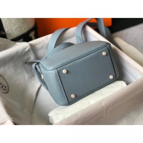 Replica Hermes Lindy Mini Bag In Blue Lin Clemence Leather GHW