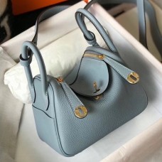 Hermes Mini Lindy Bag In Blue Lin Clemence Leather