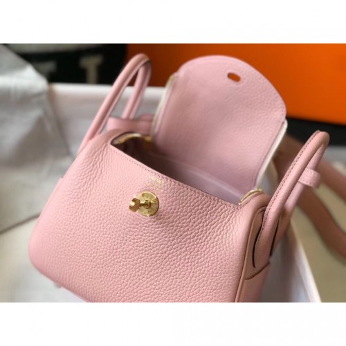 Hermes Mini Lindy Bag In Pink Clemence Leather 