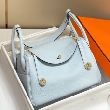 Hermes Lindy 26cm Bag In Blue Brume Clemence Leather Hermes Lindy 26cm Bag In Blue Brume Clemence Leather