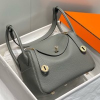 Hermes Lindy 26cm Bag In Gris Meyer Clemence Leather Hermes Lindy 26cm Bag In Gris Meyer Clemence Leather