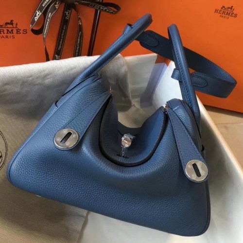 Hermes Blue Agate Clemence Lindy 30cm Bag with PHW 