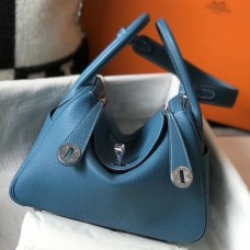 Replica Hermes Lindy Mini Bag In Blue Lin Clemence Leather GHW