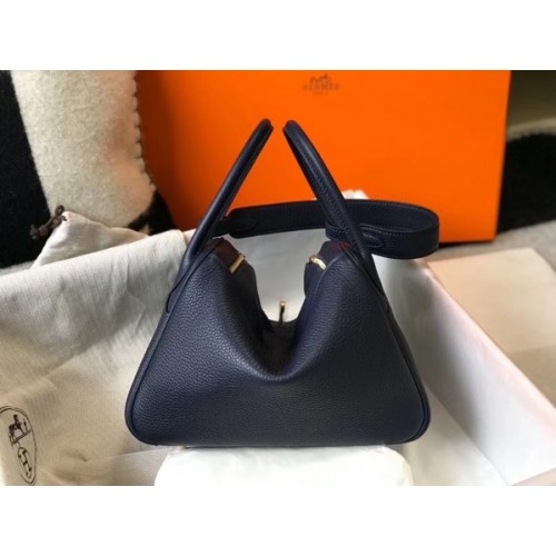 Hermes Lindy Bag 26cm Blue Nuit Clemence Gold Hardware