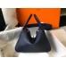Hermes Lindy 26cm Bag In Navy Blue Clemence With GHW