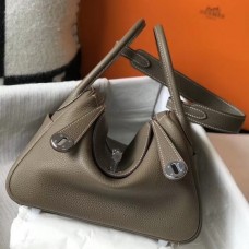 Hermes Lindy 26cm Bag In Taupe Grey Clemence With PHW