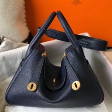 Hermes Lindy 30cm Bag In Navy Blue Clemence Leather Hermes Lindy 30cm Bag In Navy Blue Clemence Leather