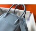 Hermes Blue Lin Clemence Lindy 30cm Bag with PHW