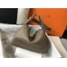 Hermes Taupe Grey Clemence Lindy 30cm Bag with GHW