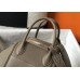 Hermes Taupe Grey Clemence Lindy 30cm Bag with GHW