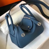 Hermes Mini Lindy Bag In Blue Agate Clemence Leather Hermes Mini Lindy Bag In Blue Agate Clemence Leather