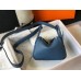 Hermes Mini Lindy Bag In Blue Agate Clemence Leather